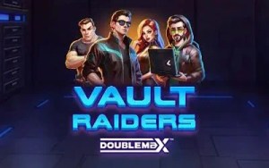 Vault Raiders DoubleMax de Bulletproof Games, une machine à sous en ligne au thème de braquage, avec multiplicateurs, coffres-forts et ambiance de casino belge.