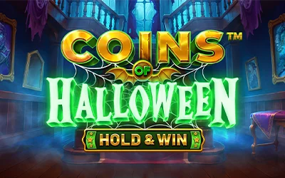 Interface de Coins of Halloween Hold & Win de Betsoft, ambiance manoir hanté avec jeune chasseur de fantômes et symboles effrayants sur une grille 3x3.