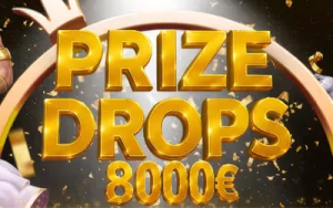 Visueel van de Prize Drops-promo van Pragmatic Play op Wellington Casino, met een regen van directe winsten en een dynamische sfeer voor Belgische spelers.