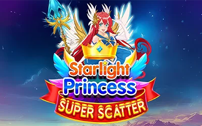Interface van Starlight Princess Super Scatter met hemels anime-thema, gevleugelde hart-multipliers en 6x5 raster in actie